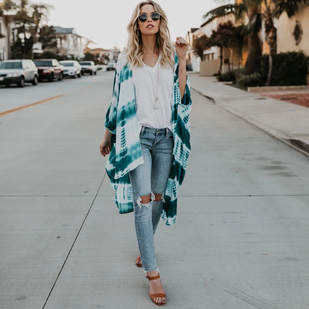 

Women Totem Chiffon Kimono Cardigans Blouse Cover Ups Print Chiffon Kimono Cardigan See Through Casual Cover Up Beach