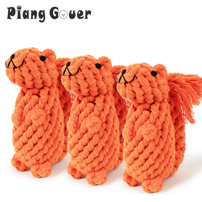 Tupai Bentuk Tali Anjing Mengunyah Mainan Orange Katun Buatan