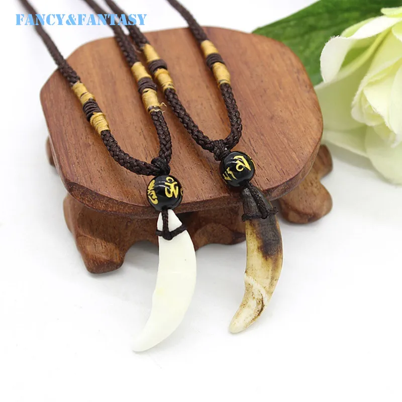 WOW Horde Amulet Necklace Tooth Fangs Canine Wolf Tooth Pendant Surfer Necklace Collar Adjustable Gift N-055 WOW Horde Amulet Necklace Tooth Fangs Canine Wolf Tooth Pendant Surfer Necklace Collar Adjustable Gift N-055