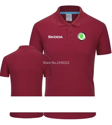 Винного цвета, летняя большая открытая Skoda рубашка поло, автомобильная стандартная 4S, магазин, рабочая одежда, одежда с коротким рукавом