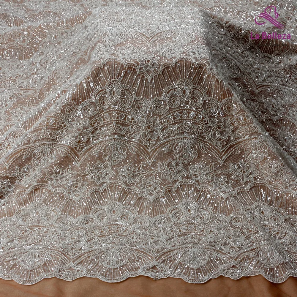 Кружевное платье La Belleza белое кружевное с тяжелыми бусинами 1 ярд 2019|Кружево| |
