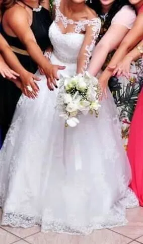 2018 бразильский сексуальный иллюзия vestido de noiva Bateau аппликация Одежда с длинным рукавом кружево Sheer Свадебное платье Мать невесты платья для