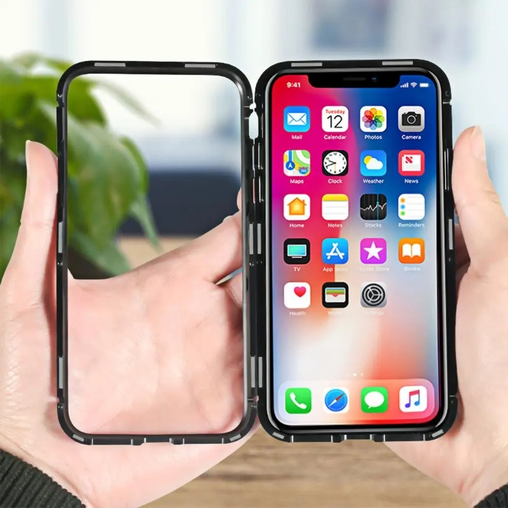 Ascromy Магнитный чехол для iPhone X Алюминий металлическая оправа закаленное стекло задняя крышка чехол для iPhone 7 Plus, 8, 6, 6 S 10 магнитные аксессуары