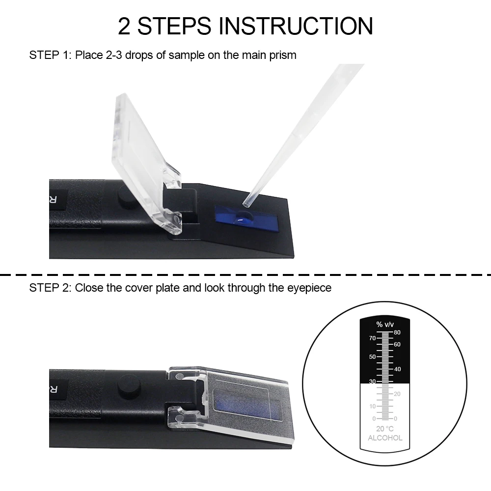 Handheld 0-80% Alcohol Refractometer Liquor Concentration Distilled Liquor Tester Meter Densimeter Alcohol ATC Refrectometer