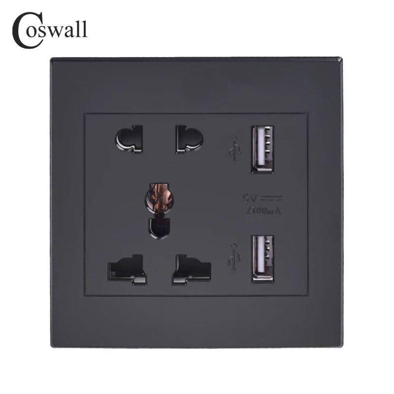 Coswall universal standard 2.1a usb wall socket home wall charger 2 ports usb outlet power charger for phone white/black/gold