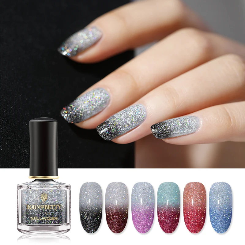 

BORN PRETTY 6ml Thermal Nail Polish Holo Glitter Temperature Color Changing Nail Varnish Liquird Manicure Nail Art Design