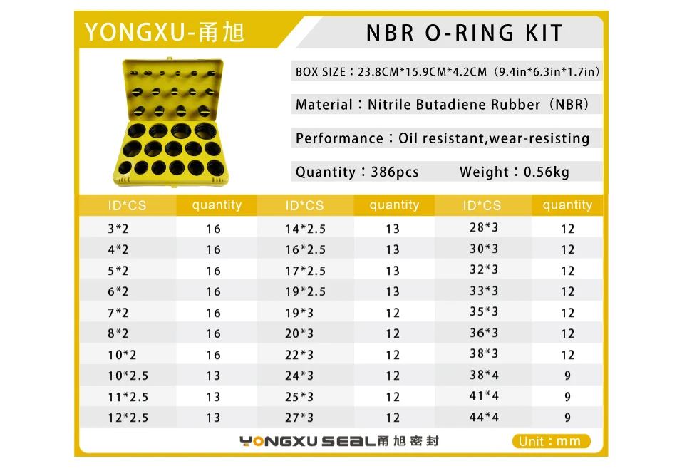 386 шт резиновое кольцо NBR уплотнительное кольцо резиновый комплект 30 размеров нитрил уплотнительное кольцо набор уплотнительных колец масляный набор прокладок KitBox