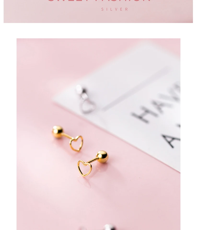 Korean Small Hollow Heart 925 Sterling Silver Screw Stud Earrings For Women Girls Kids Mini Minimalist Jewelry Love Gifts Brinco (2)