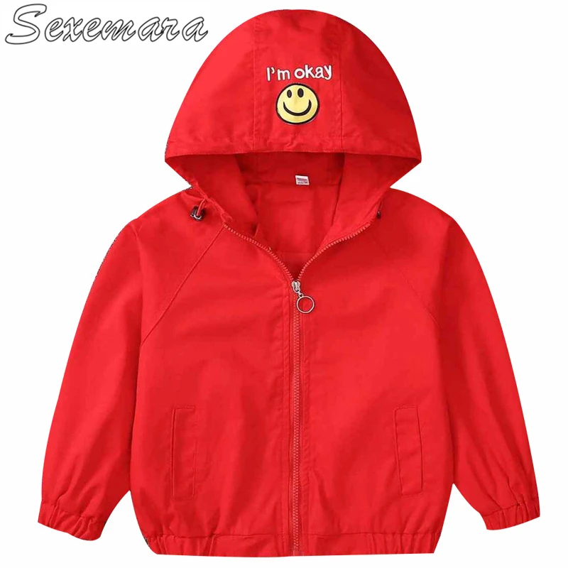 

SexeMara 2018 spring new children's clothing girls coat big children casual children smile face jacket letter jacket