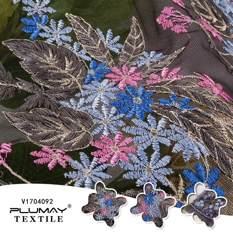 

New arrival 100%polyester tulle net colorful embroidery fabric by half(1/2) yard