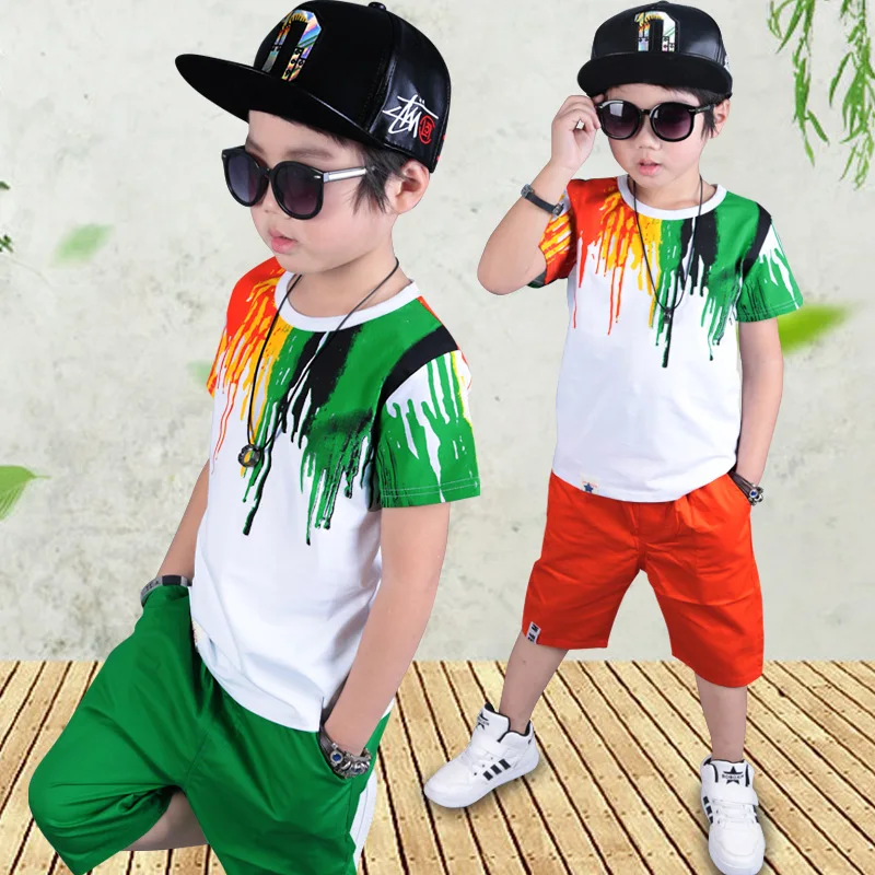 kids boy clothes for summer 2017 children clothing set 5 8 10 12 years for boys green short