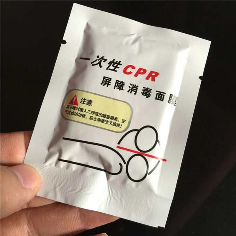 

1pc Disposable Mouth To Mouth CPR Breathing Mask Artificial Breathing Respirator Mask Emergency One-way Valve With Pouch