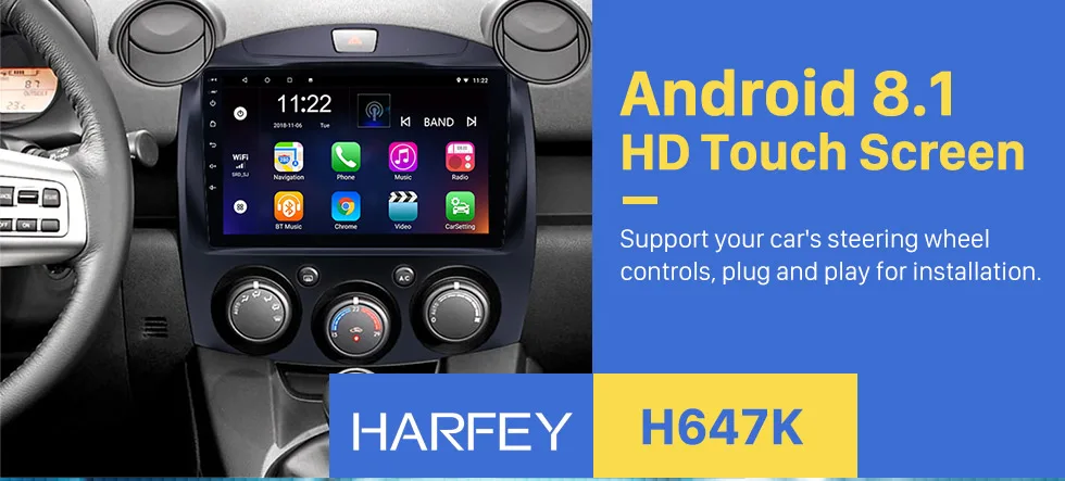 Clearance Harfey Android 8.1 9"Car Radio Multimedia Player GPS navigation Head Unit For MAZDA 2/Jinxiang/DE/Third generation 2007-2014 USB 0