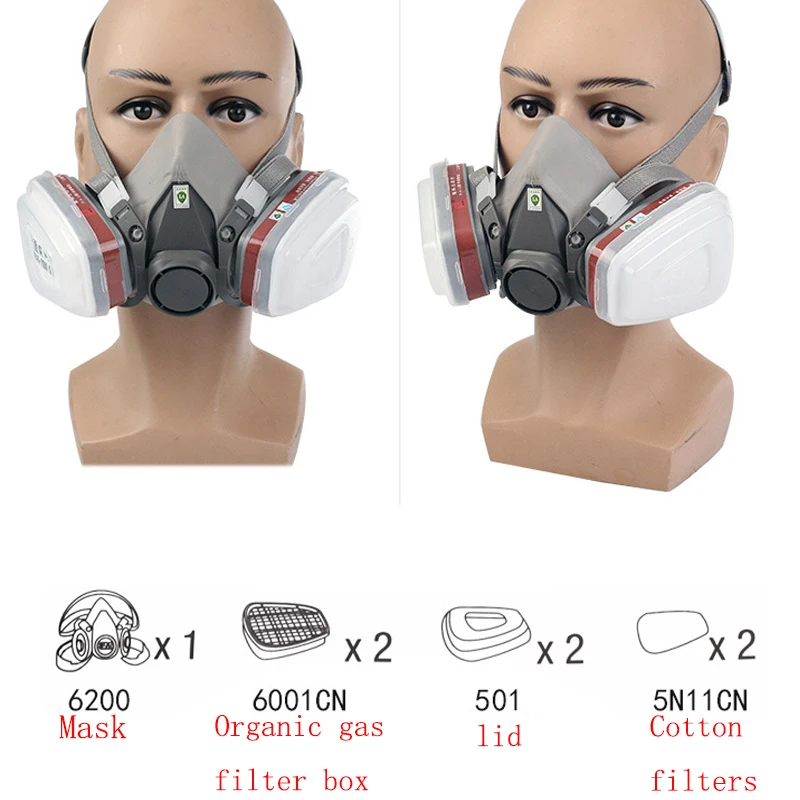 Koop Werk organisch gas chemische respirator verf lassen stof 6200 7 delige set stof beschermende masker