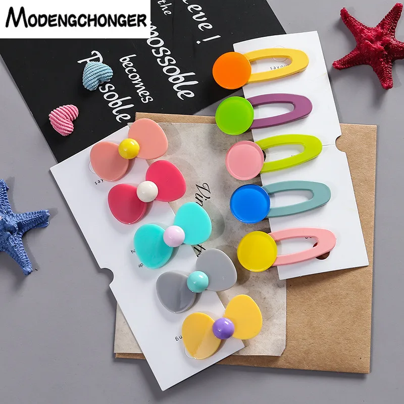 

2PCS/set Colorful Bow Hairpin Cute Round Hairgrip For Girl Hair Clips Bangs Clips Barrette Ins Side Clamp Sweet Hair Accessories