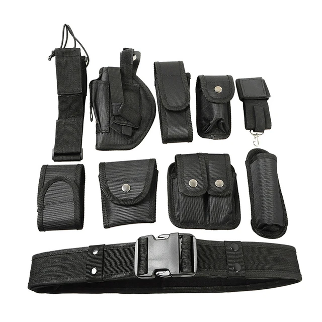 Cinturones de Servicio de Policía tácticos 10 en 1 con funda de pistola,  bolsa de linterna, bolsa de revista, juegos de funda de esposas, cinturón  de cocina de utilidad militar - AliExpress