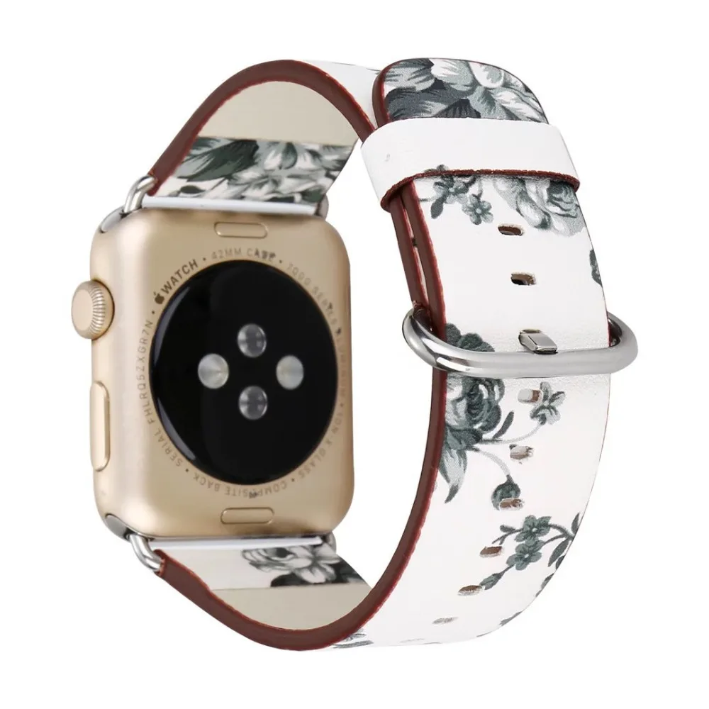 Кожаный ремешок с цветами для Apple Watch band 42 мм/38 мм correa iwatch 5 4 3 2 1 Цветочный браслет с принтом браслет ремешок для часов