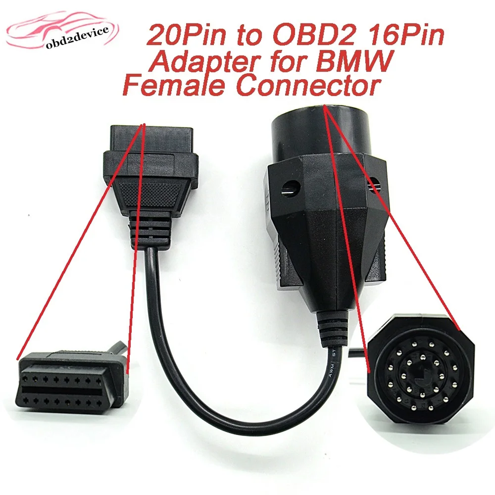 Адаптер для BMW 20pin OBD II 20 pin к OBD2 Удлинительный 16 контактный гнездовой разъем e36 e39 X5