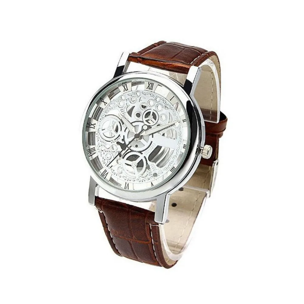 Fashion Business Skeleton Watch Men Engraving Hollow Reloj Hombre Quartz Wristwatch Leather Band Women Clock Relojes 3