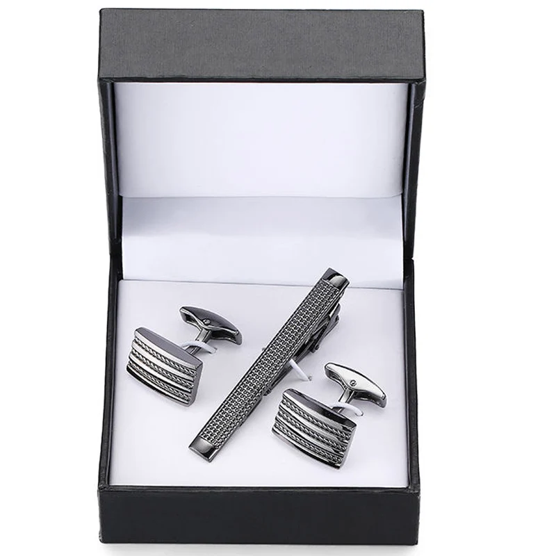 A set of high-grade tie clip carved exquisite Cufflinks anchor Sax crystal Cufflinks tie clip black square box set free shipping