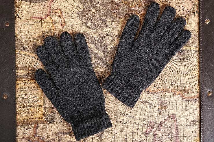 

2017 new autumn and Winter men's fashion solid color knitted gloves male thicken thermal warm black wool knitted gloves mittens
