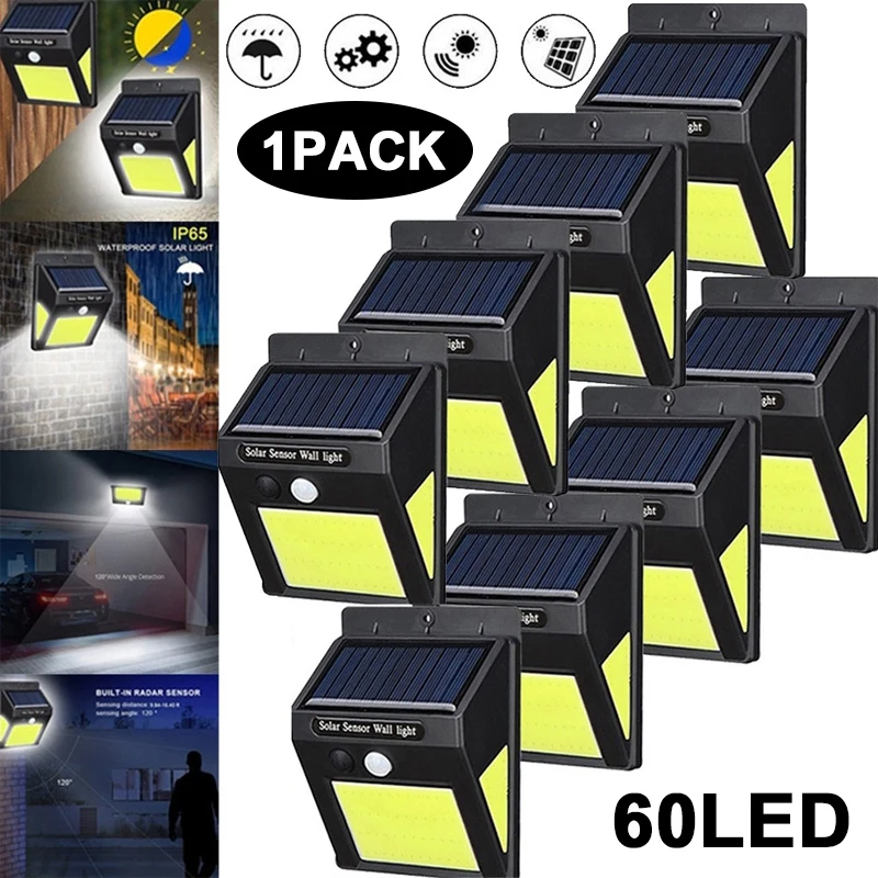 Прочная уличная лампа датчик движения Солнечная COB 60LED 8 Вт водонепроницаемая лампа безопасности наружная садовая лампа управляемая лампа для дома