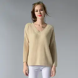 2018 Европа и Соединенные Штаты глубокий v-образным вырезом свитера Для женщин сексуальная спинки свободные модные пуловеры осень зимний
