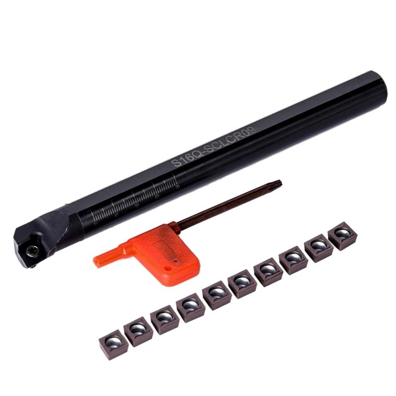 

1pc S16q-Sclcr09 Boring Bar 16mm Shank Turning Tool Holder + 10pcs Ccmt09t3 Steel Inserts + T15 Wrench