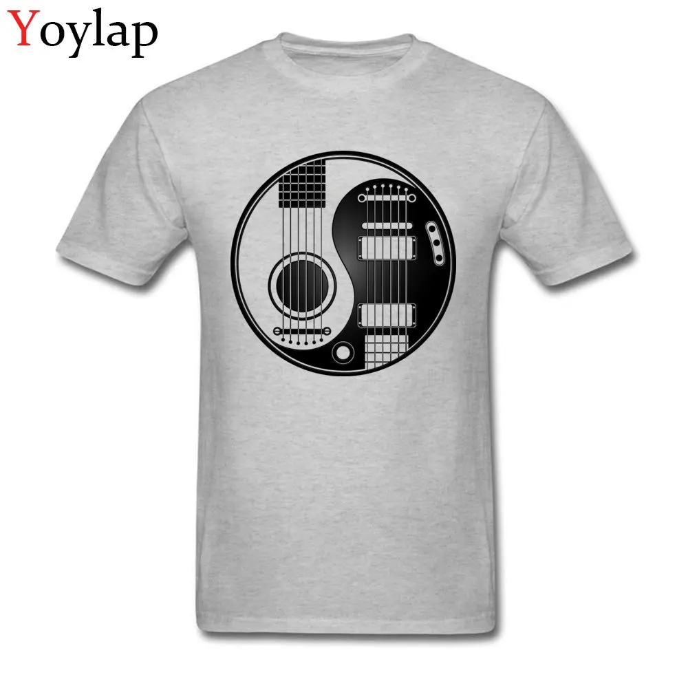 Printing T Shirt Funky Round Neck Acoustic Electric Guitars Yin Yang Cotton Fabric Boy Tops Shirt Casual Short Sleeve Clothing Shirt grey