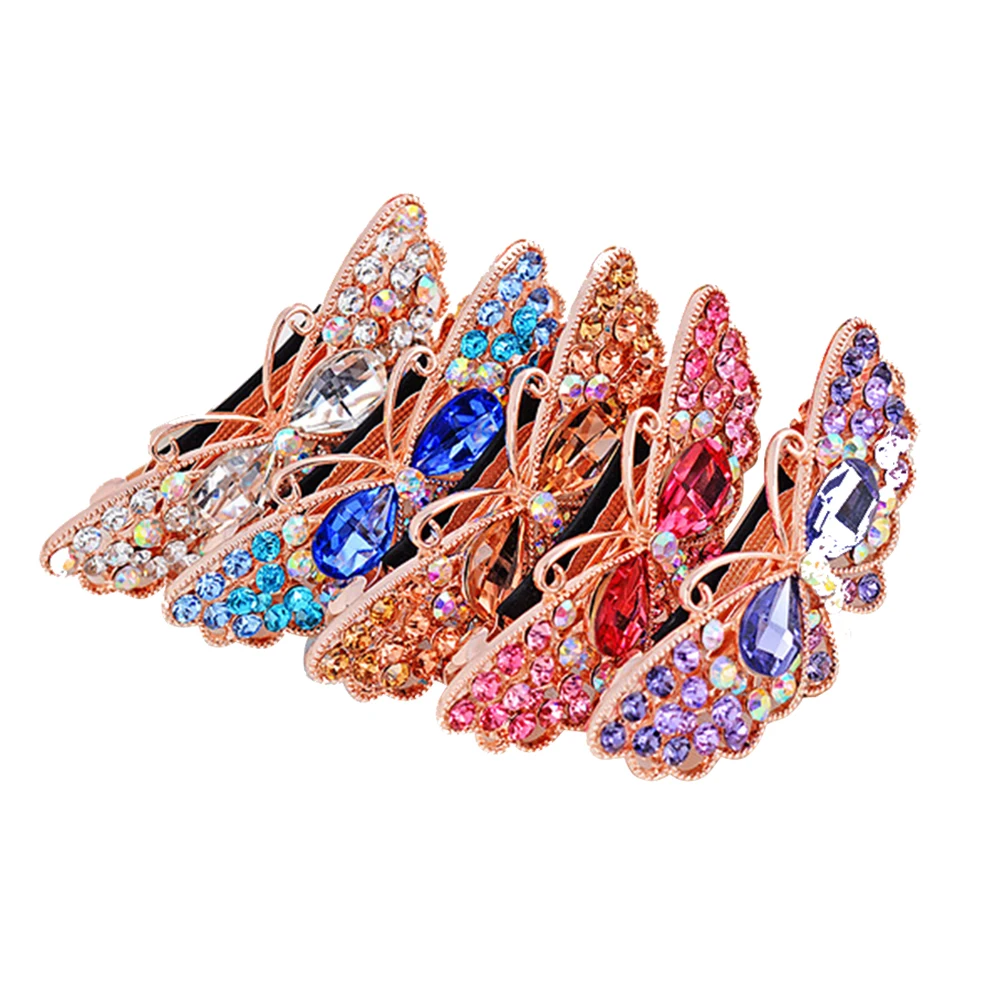 Шампань/синий/фиолетовый/белый бабочка с кристаллами Заколка-заколка для волос для девочек аксессуары для волос инструмент для укладки волос
