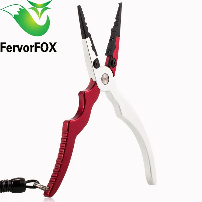 

New Aluminum Alloy Fishing Pliers Split Ring Cutters Fishing Holder Tackle with Sheath & Retractable Tether Combo Hooks Remover