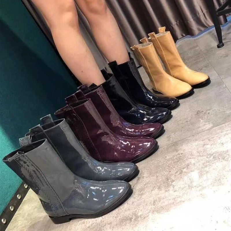 

New Women Ankle Boots Shoes Woman 2018 Spring Fall Genuine Leather Slip On Shoes Punk Motorcycle boots Runway Party Dress Shoes