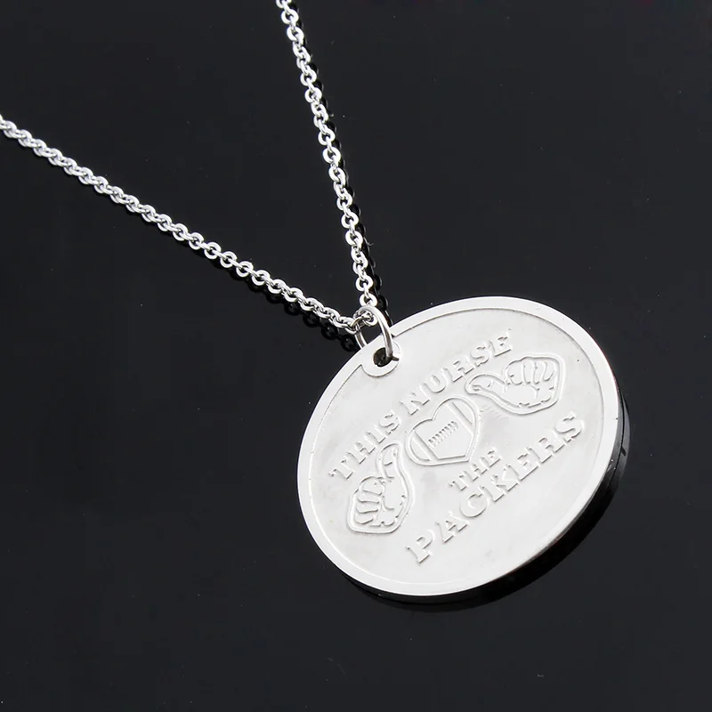 AMORUI Fashion The Nurse Love The Packers Choker Chain Necklace Stainless Steel Heart Football Jewelry Necklaces Pendants Gift
