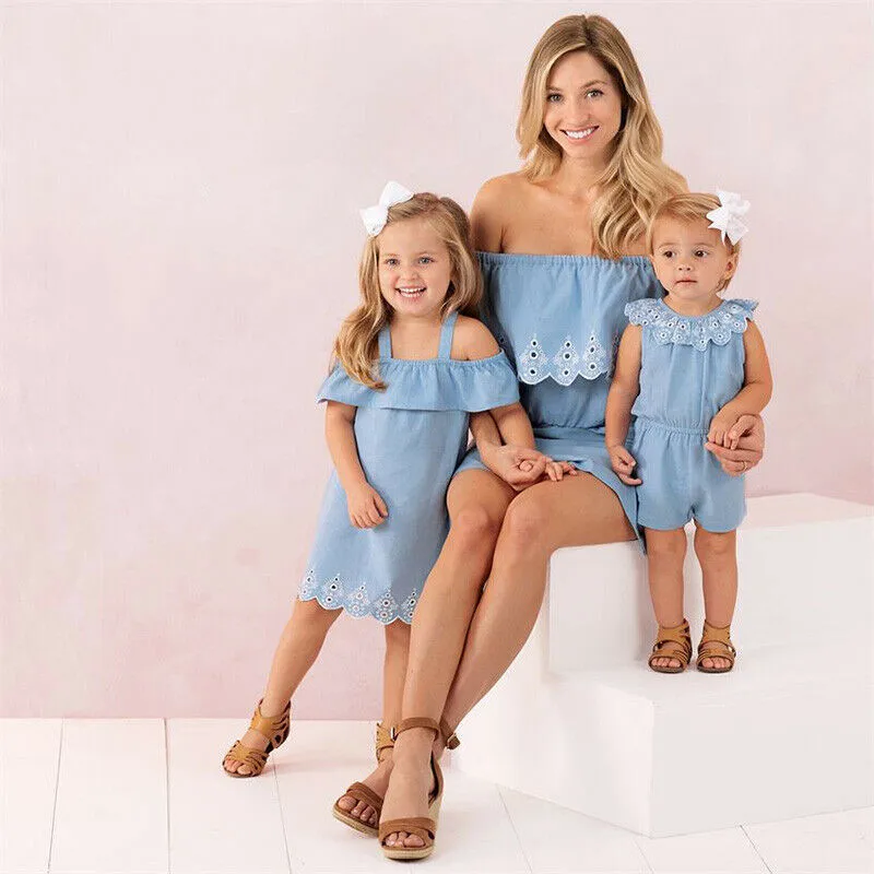 

PUDCOCO Summer Family Matching Outfit Mother and Daughter Clothes Dress Baby Girl Lace Romper Holiday Mini Playsuit Beach Shorts