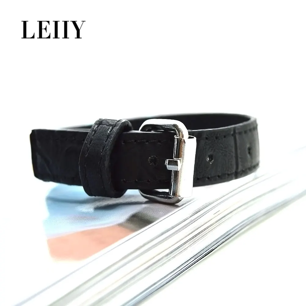 LEIIY Unique Black Leather Adjustable Belt Buckle Bracelets For Women