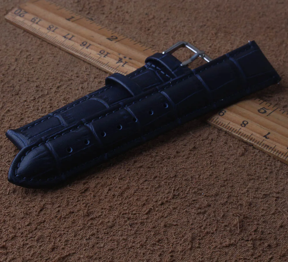 

Quality Watchband Genuine Leather Watchband 14 15 16 17 18 19 20 21 mm dark Blue watchbands strap silver clasp Watch Accessories