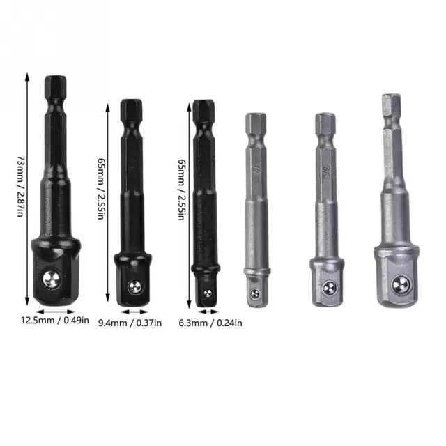 3Pcs/lot Socket Bit Adapter 1/4in Hex Shank to 1/4in 3/8in 1/2in Square Head Drill Bit Driver Socket Adapter Set