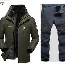 Зимние Для мужчин открытый Пеший Туризм Восхождение Лыжный Спорт Водонепроницаемый Термальность 2 in1 куртка ветрозащитная флисовая Брюки для девочек комплекты Для мужчин кемпинг костюм
