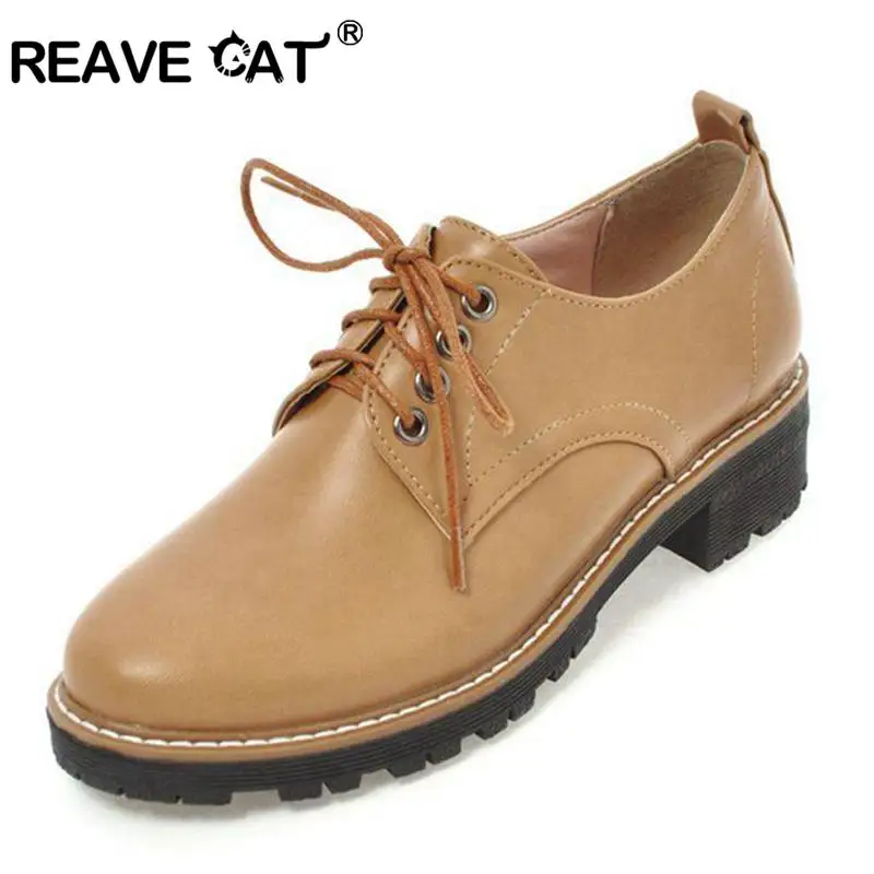 Женские туфли лодочки на шнуровке REAVE CAT из искусственной кожи с круглым носком