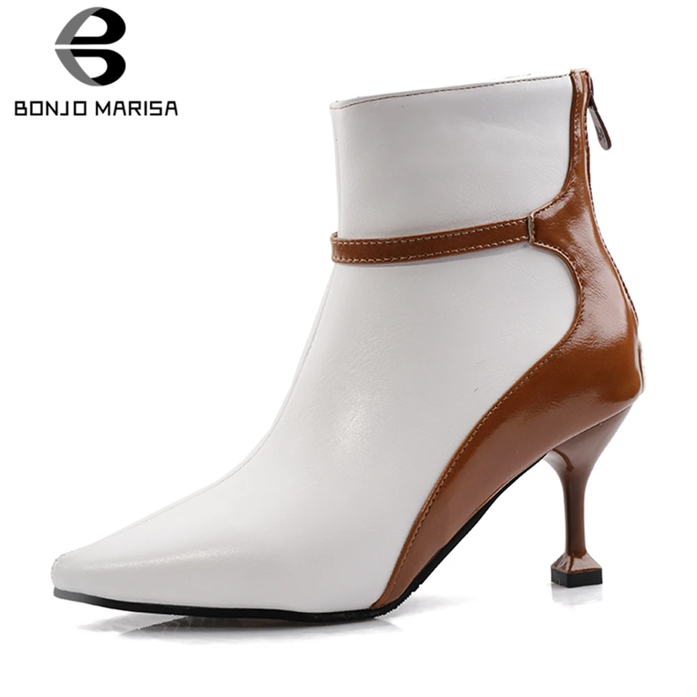 

BONJOMARISA Plus Size 32-48 Office Lady Elegant Ankle Boots Women 2019 Winter Pointed Toe Booties Thin High Heels Shoes Woman