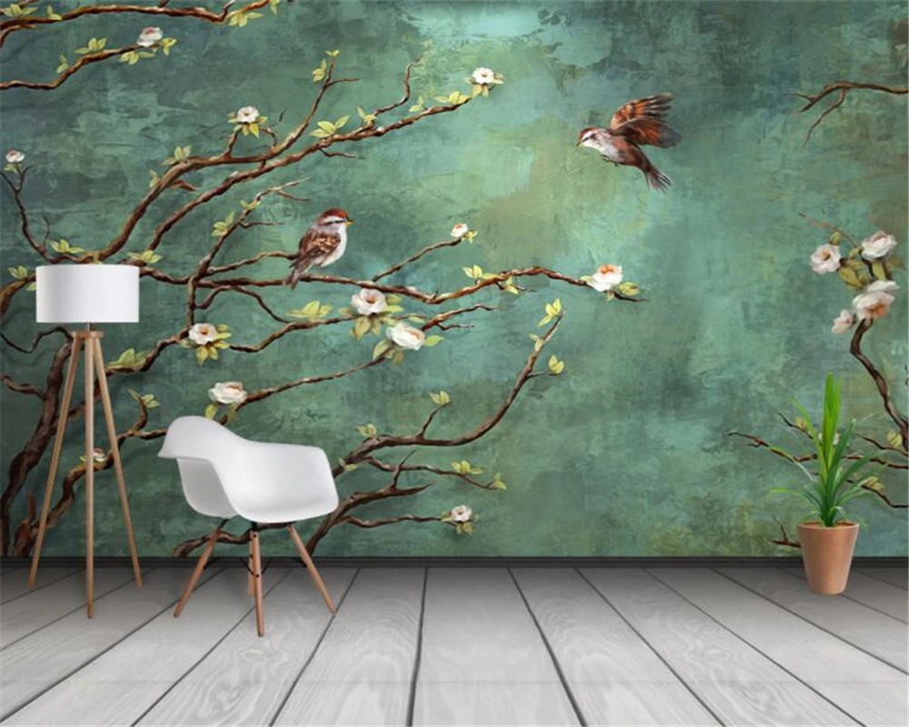 

Beibehang Custom wallpaper 3d mural hand-painted painting flowers and birds fashion interior background decoration 3d wallpaper