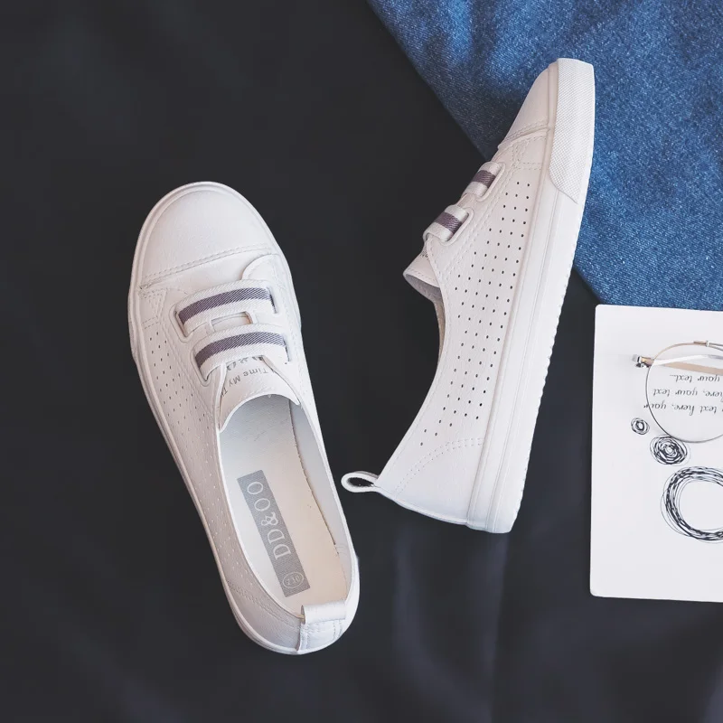 US $16.11 Woman Shoes 2019 Summer New Fashion Shoes Woman Casual Microfiber Leather Simple Women Casual Striped Shoes Sneakers Breathable