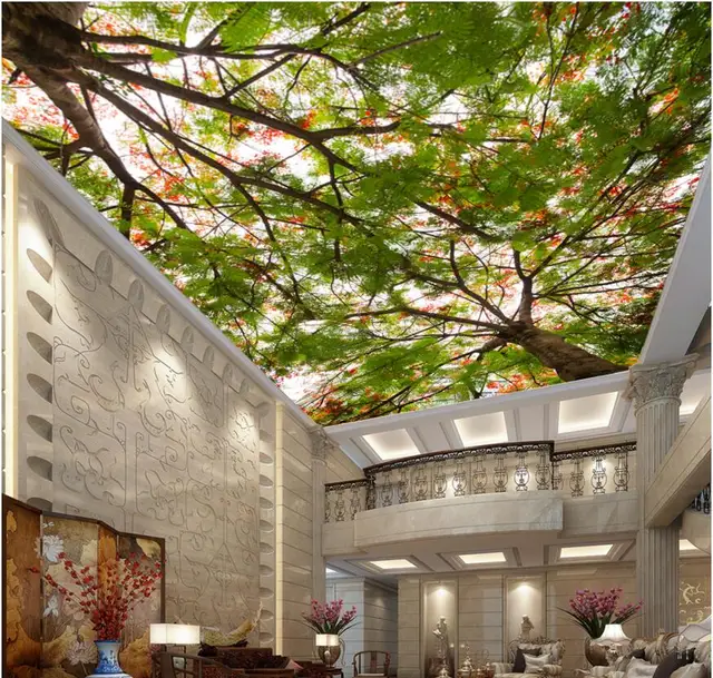 Murales de techo 3d papel de pared bosque árbol tops el cielo pintura