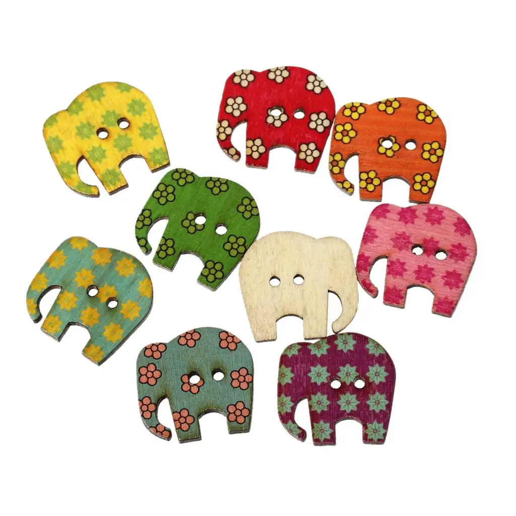 Wood Sewing Scrapbooking Button Elephant At Random Two Holes Flower Pattern Print 3cm x 29mm 50 PCs new | Дом и сад