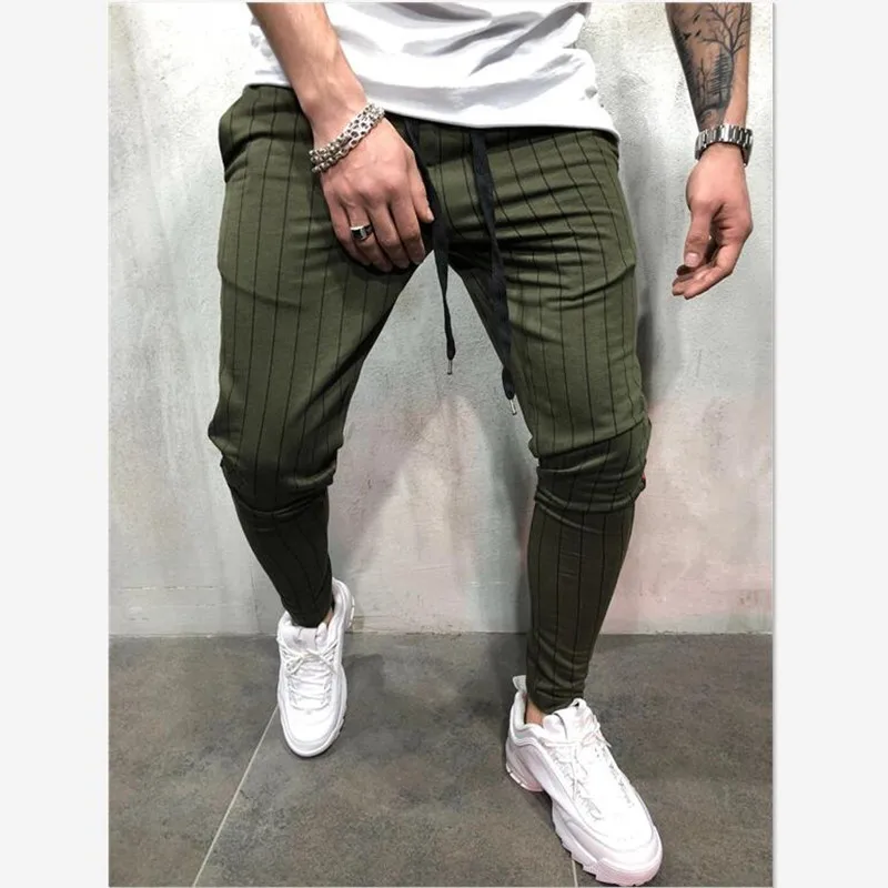 Harlan pants autumn new European and American style men's slim personality casual pants sports stripes design jogging trousers