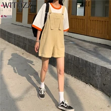 WITHZZ хлопковый джинсовый комбинезон на бретелях женские шорты Свободный комбинезон широкие брюки женские с высокой талией женские джинсы джинсовые комбинезоны