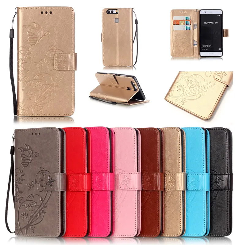 

Beautiful Print Butterfly PU Leather Phone Case Cover For Huawei Ascend P8 Lite P9 P9 Lite Mini P9 Plus With Card Slots Stand