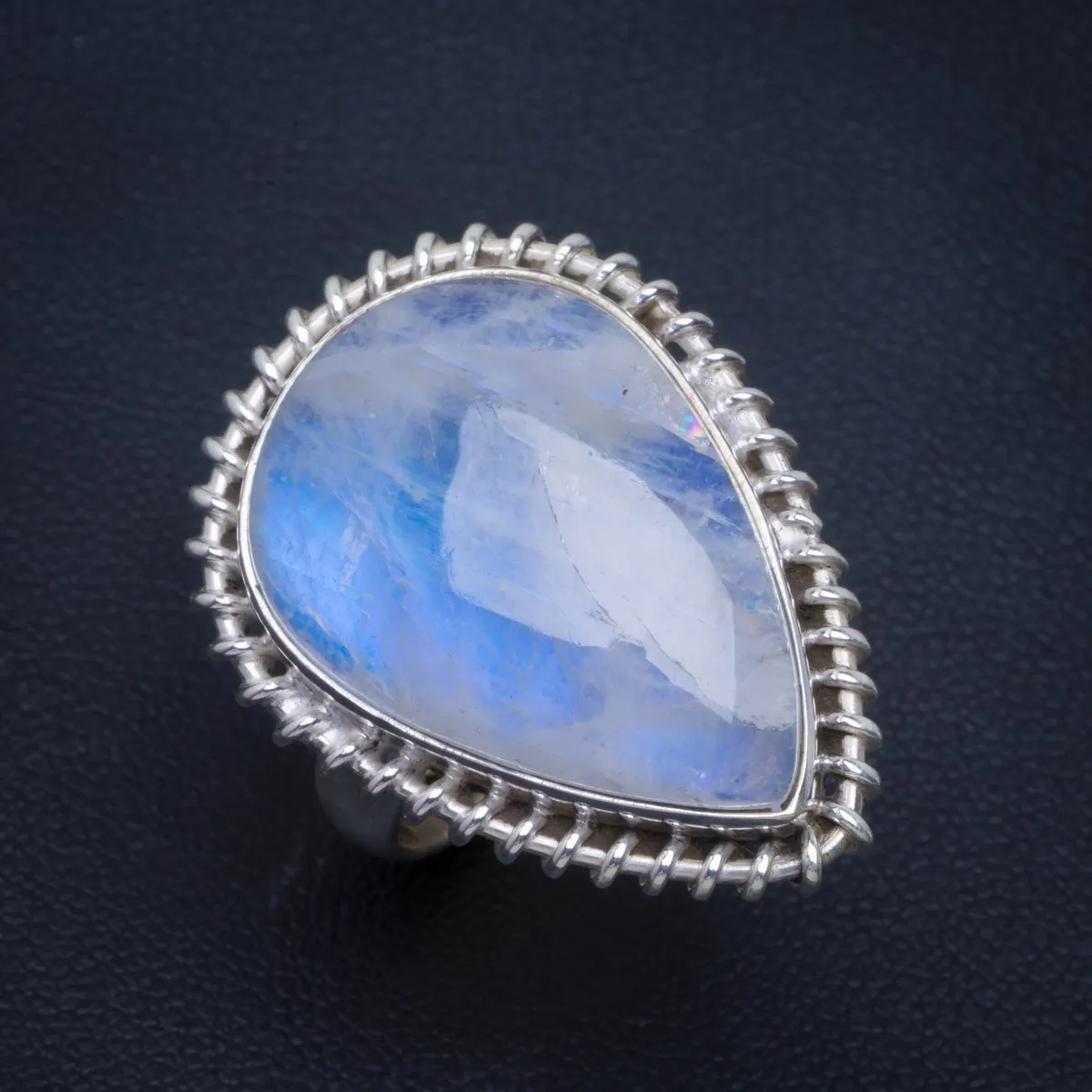 

Natural Rainbow Moonstone Handmade Unique 925 Sterling Silver Ring 8.25 B1075