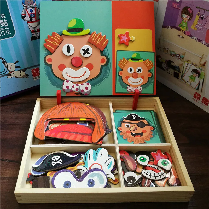 Educativos de Madeira para Crianças Montessori Brinquedos Placa Crianças Juguetes 2 In1 3d Puzzles Face & Prancheta Magnética Ímã 3 Cheap Brinquedos p desenhar