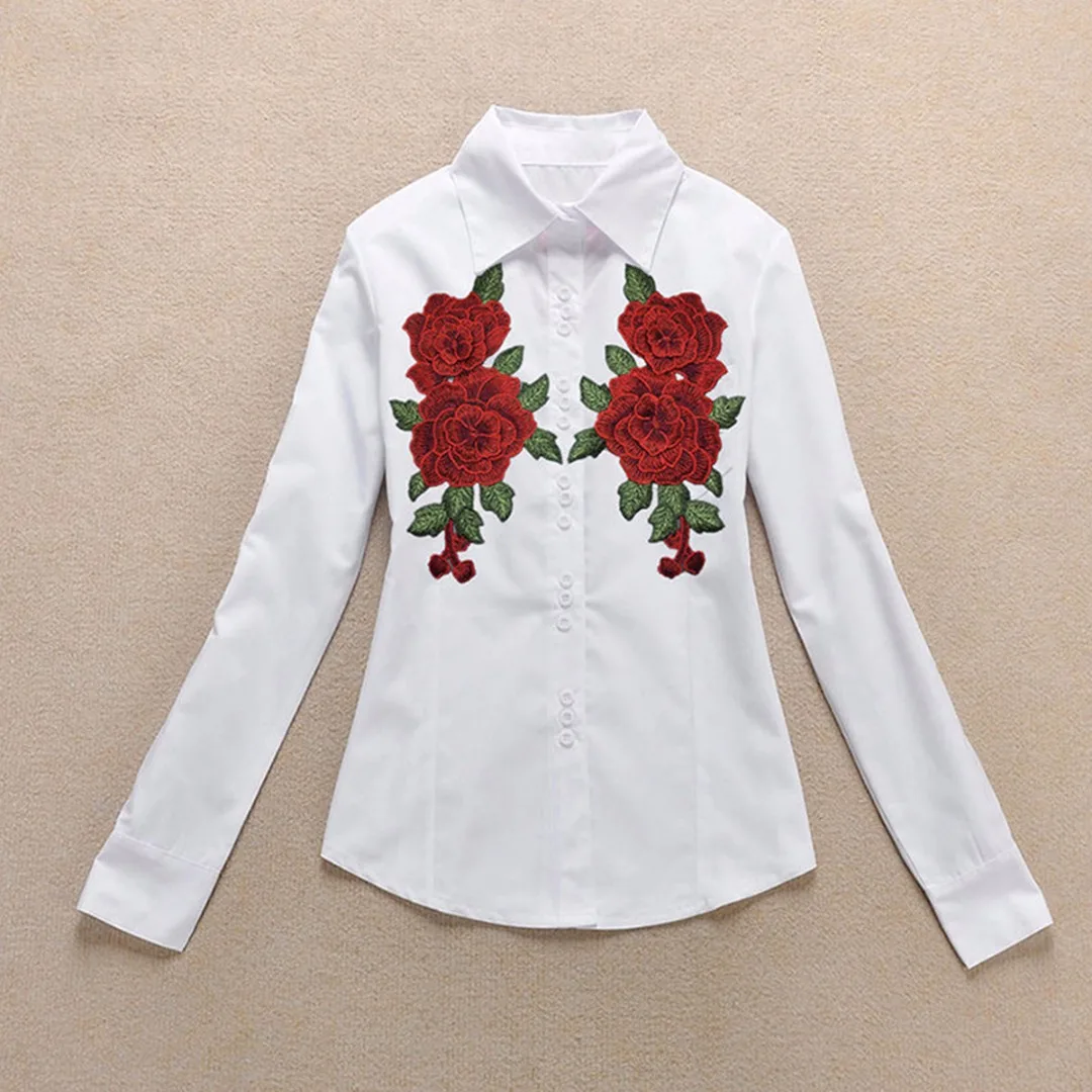 1 Pair 230*130mm New Red Rose Flower Embroidered Sew on Patch Clothes Jeans Fabric Sticker
